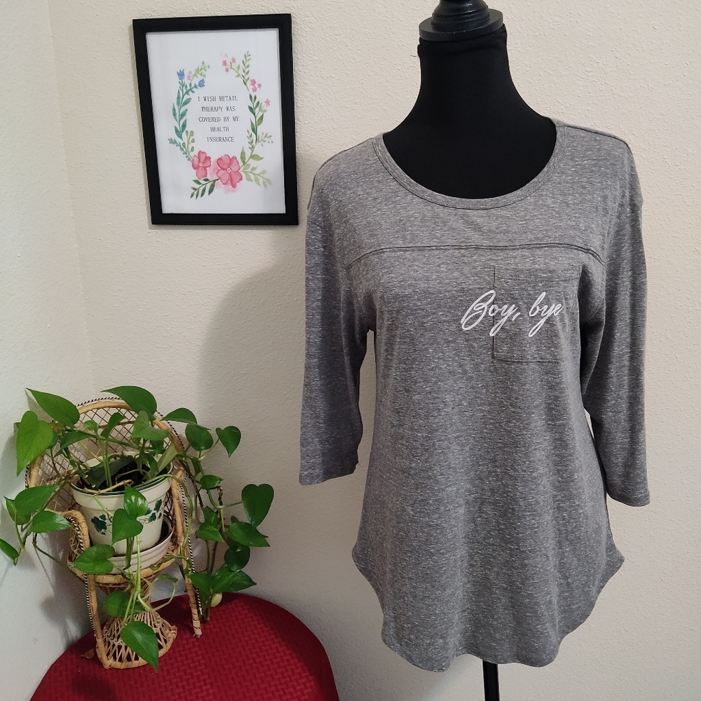 Fifth Sun Boy Bye Graphic Tee Womens Medium Gray 3/4 Sleeve